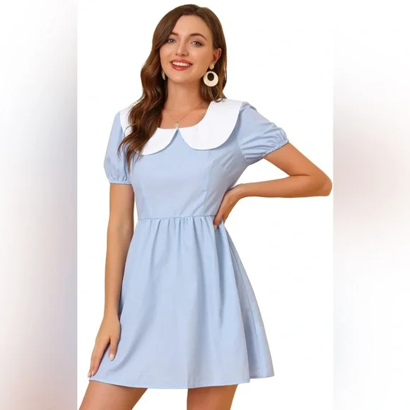 NWT PinUp Blue Dress with White Collar - Picture 4 of 9